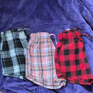 3 Pairs of Plaid Drawstring Lounge Sleep Shorts